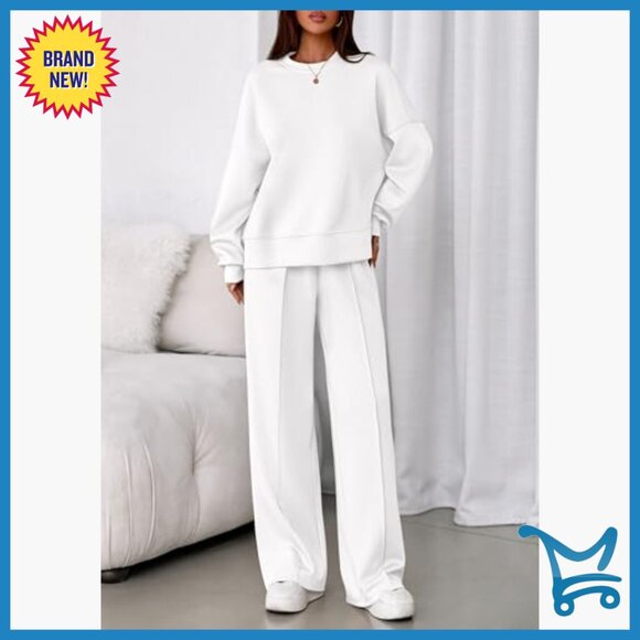 Matching Loungewear Set Long Sleeve Sweatshirt Wide Leg Pants Medium - Picture 2 of 7